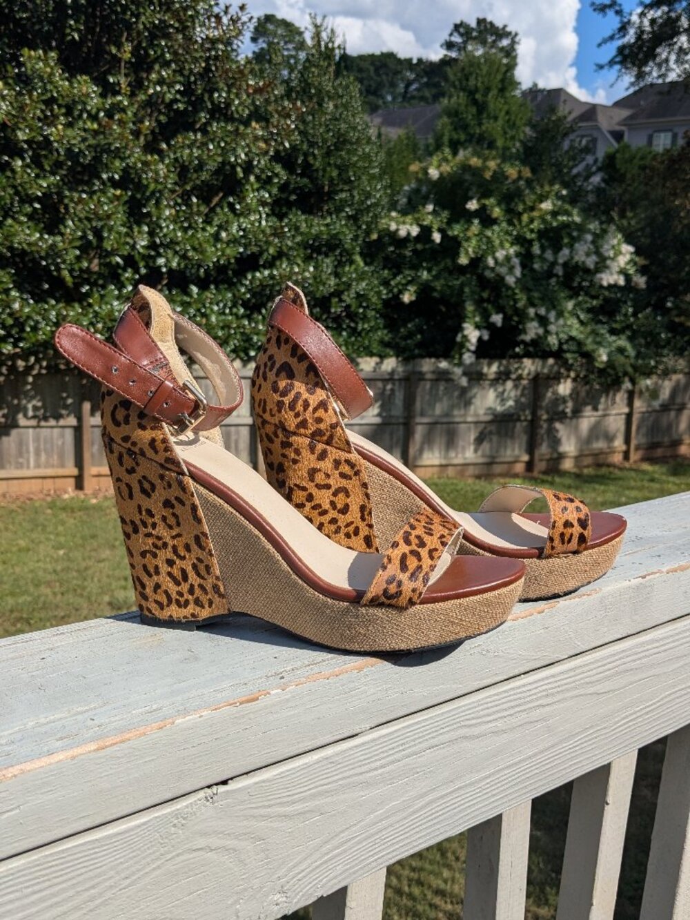 Leopard Print Wedge High Heel Sandals size 8.5